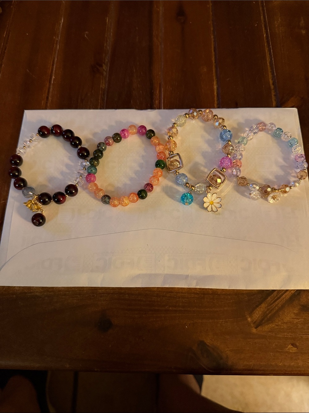 Multicolor Beaded Stretch Bracelet Set - Floral Charm